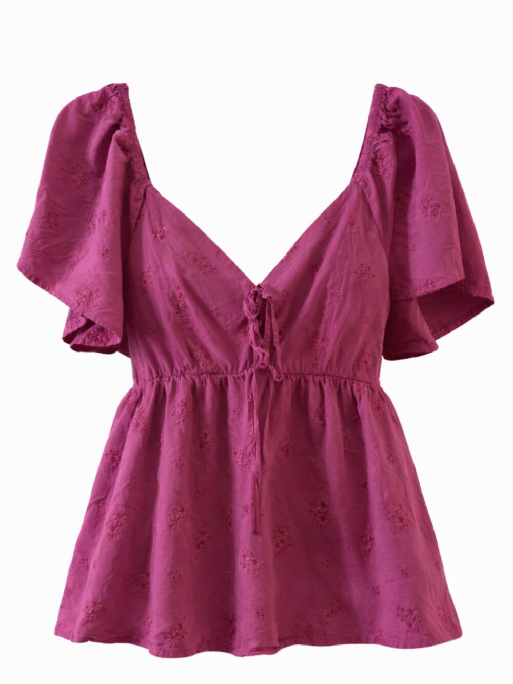 🦋 2/30 Torrid Magenta Eyelet Babydoll Tie Front Top Size 0